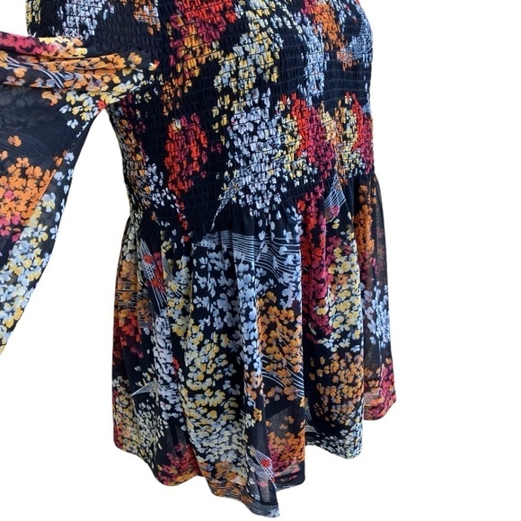Anthropologie Akemi + Kin Adria Black Floral Smocked Chiffon Mesh Blouse Sz S - Picture 7 of 16